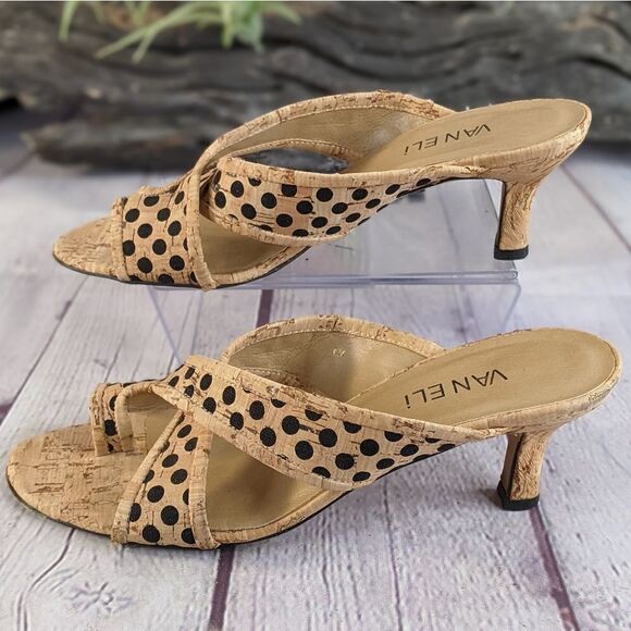 Vaneli Polkadot Cork Kitten Heel Sandals - Picture 4 of 9